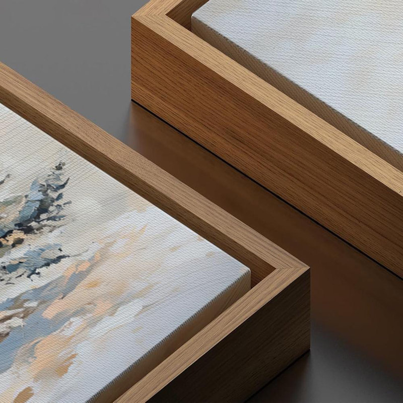 «Christmas Tree Snowy Winter Pine Tree Antique Blue Holiday Decor», reproduction d'art sur toile encadrée, Naturel