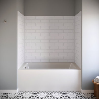 Revêtement mural de baignoire en alcôve Streamline DSH-3120-400, 3 pièces à coller, 76 cm (L) x 152 cm (l) x 140 cm (H), fini carrelage blanc.