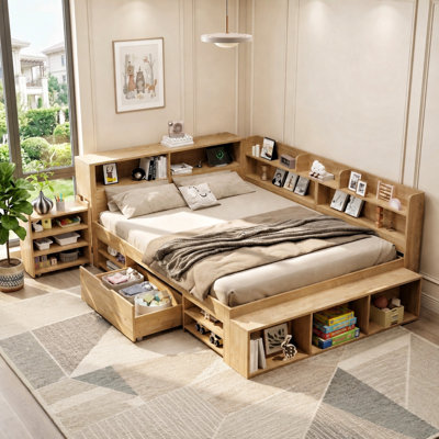 Bed-With Drawers, Bookcase And Storage Cupboard