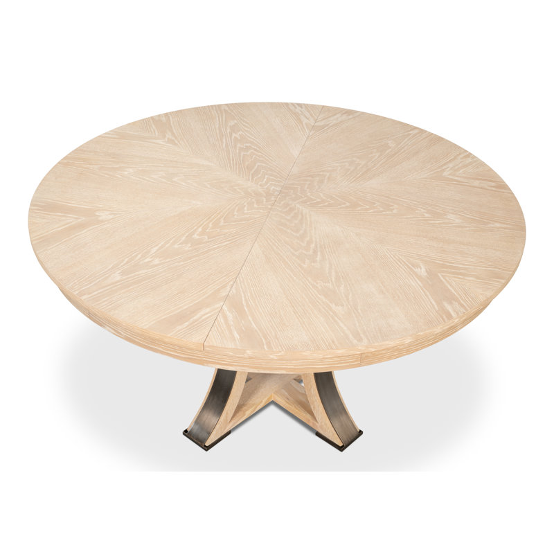 Tower Round Solid Oak Dining Table, Bleached Oak/Hammered