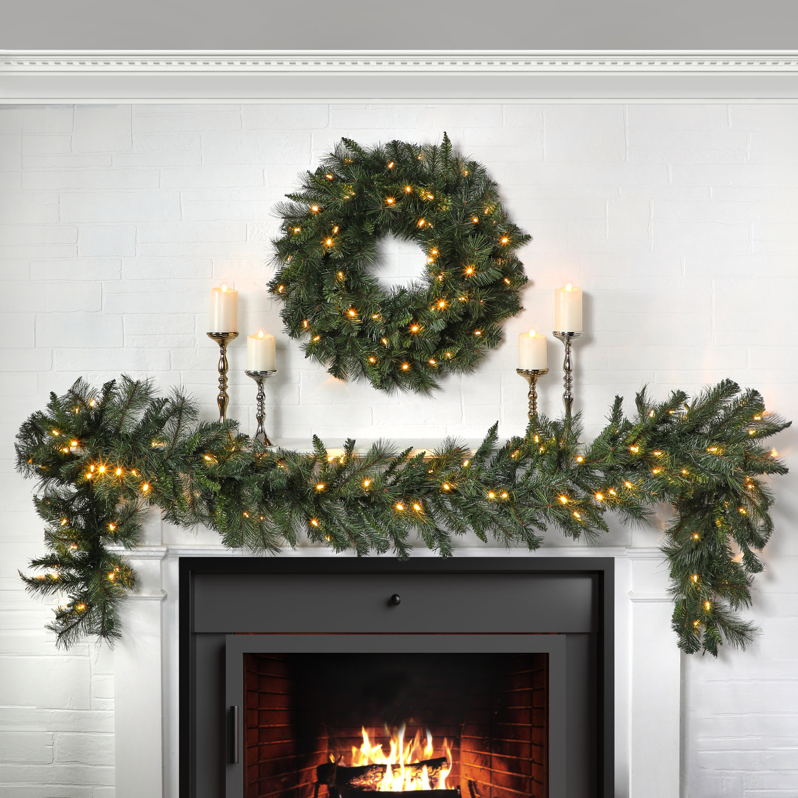PVC Greenery 108" Pre-Lit Mixed Pine Garland