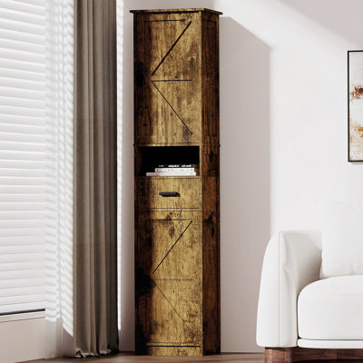 Bathroom Storage Cabinet with 2 Barn Doors and 1 Drawer, Narrow Storage Unit, Adjustable Shelves