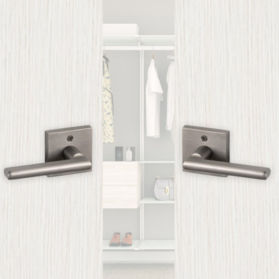 Poignée de porte Linkaa, poignées de porte en nickel noir mat de forme carrée, serrure de porte pour la salle de bain de la chambre, poignée de porte extérieure / intérieure verrouillable.