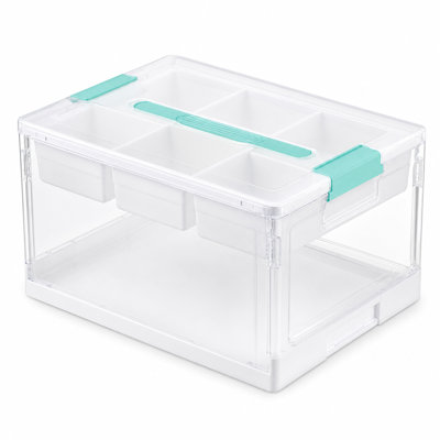 Boîte de rangement en plastique transparent 24 pte avec couvercle, plateaux et séparateurs amovibles, boîte de rangement polyvalente pour la maison et l'école, paquet de 1