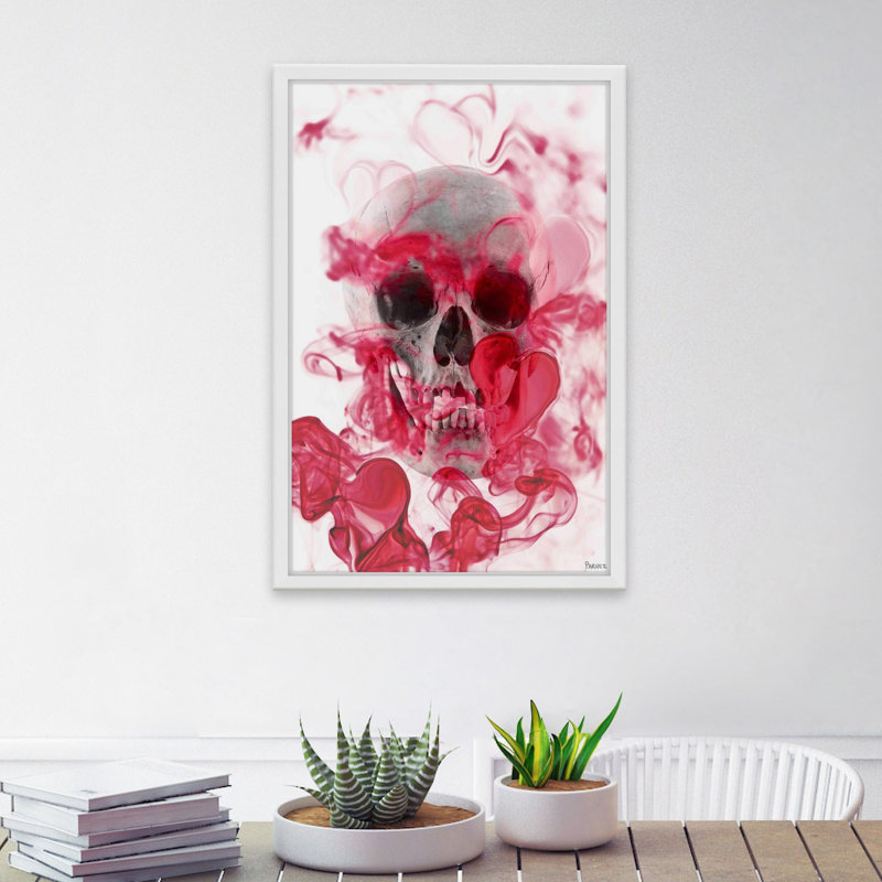 «Skull 2», reproduction d'art graphique sur papier, H 45 po x l 30 po, Cadre blanc