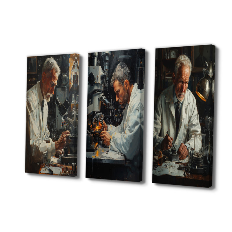 Blanc, noir, laboratoire scientifique microscopique, collection d'art mural, Toile tendue, H 28 po x l 36 po