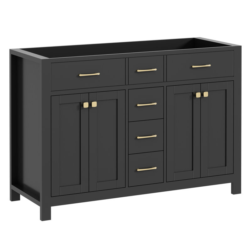 48" Double Bathroom Vanity Base Only, Sink not Inlcuded, Black