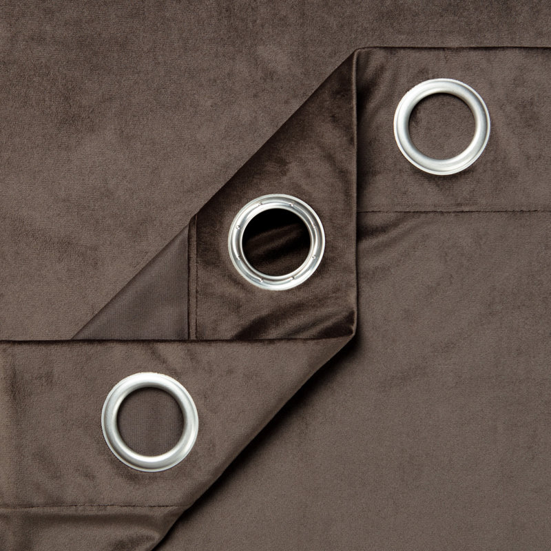 Shontaya Velvet Solid Color Room Darkening Grommet Curtain Panels, 52" W x 96" L, Mink
