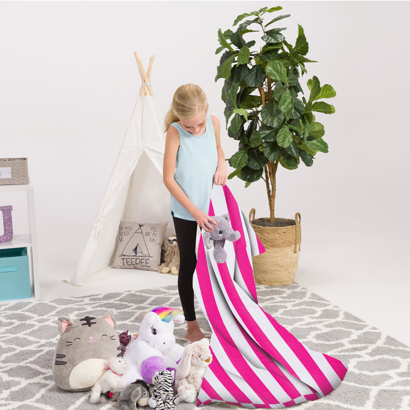 Couvre-sac de rangement pour animaux en peluche, 200 L - grand, Toile - rayures roses et blanches