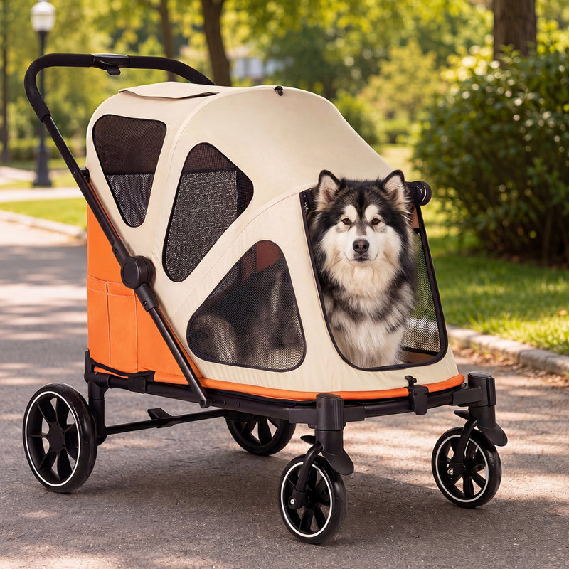 Skylos Dog Pram Stroller Foldable Pet Pushchair with Brake Suspension Orange