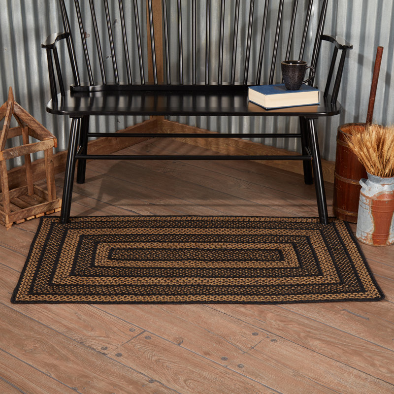 Tapis noir / brun clair tressé à motif géométrique Anzla