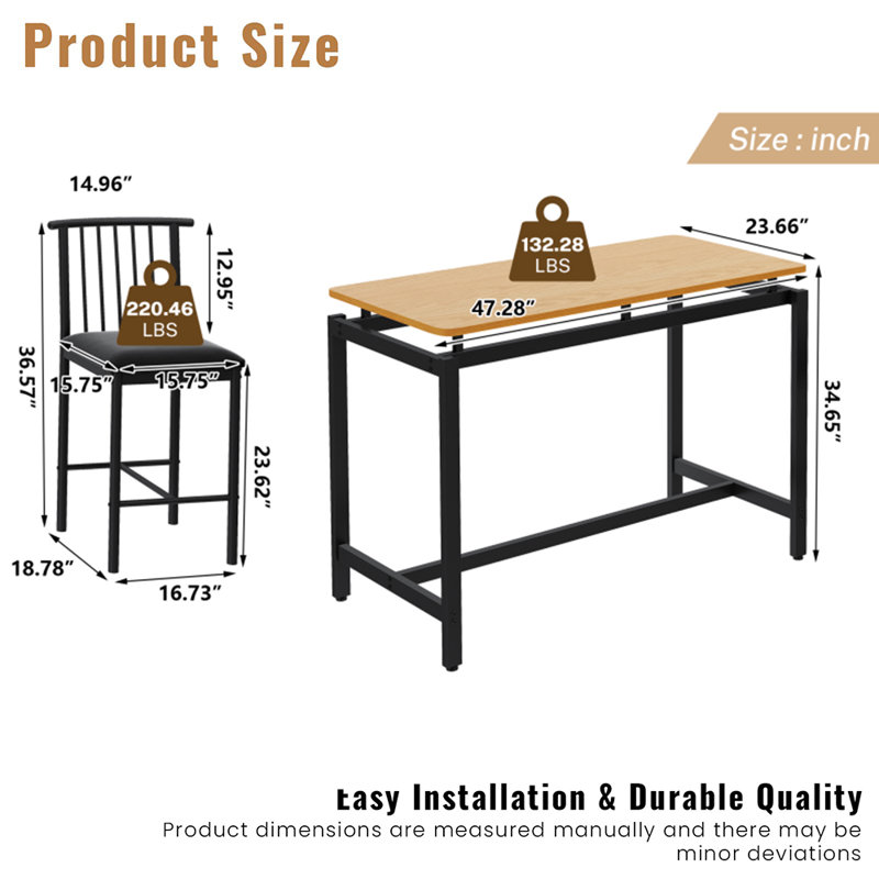 Ensemble de salle à manger 5 pièces, ensemble de table de bar à hauteur de comptoir industriel, tabourets en polyuréthane avec dossier