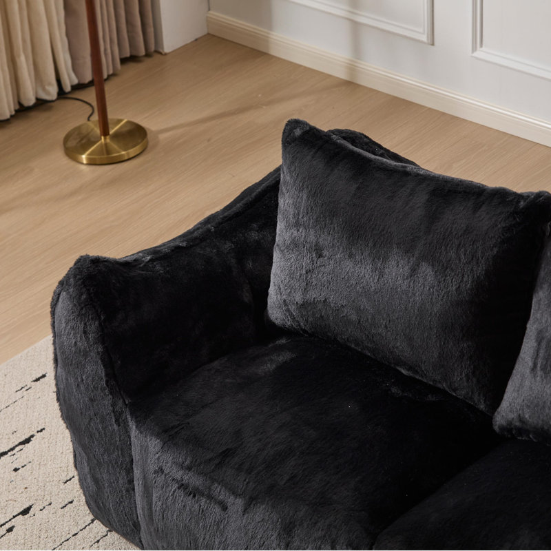 Fauteuil à billes 75,2 po pour adultes - Tissu lapin ultra doux avec coussins, aucun assemblage requis, Noir