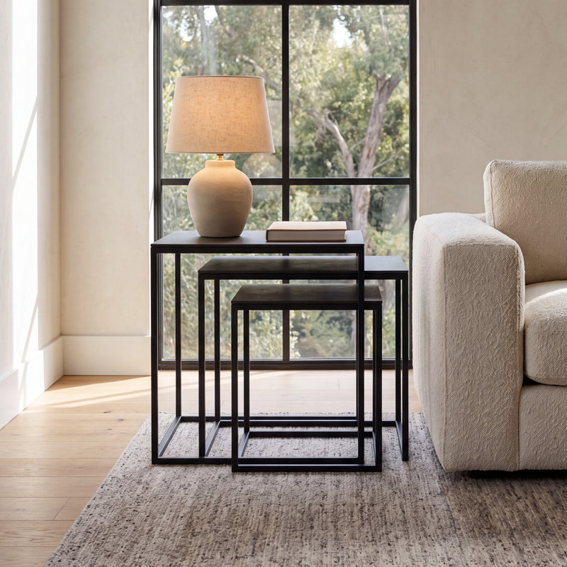 Addie 3-Piece Rectangular Nesting Tables, Bronze Top/Black Base