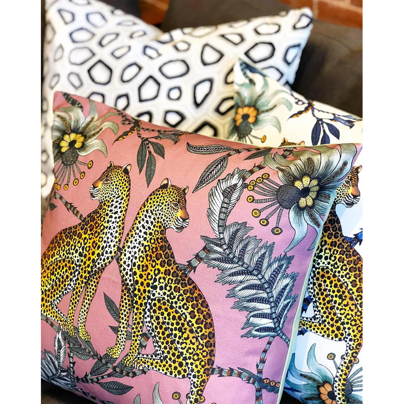 Ardmore 'Lovebird Leopards' Silk Pillow, Magnolia
