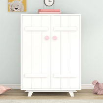 URTR Gray Wooden Armoire 2 Drawers, 2 Door Kids Wardrobe