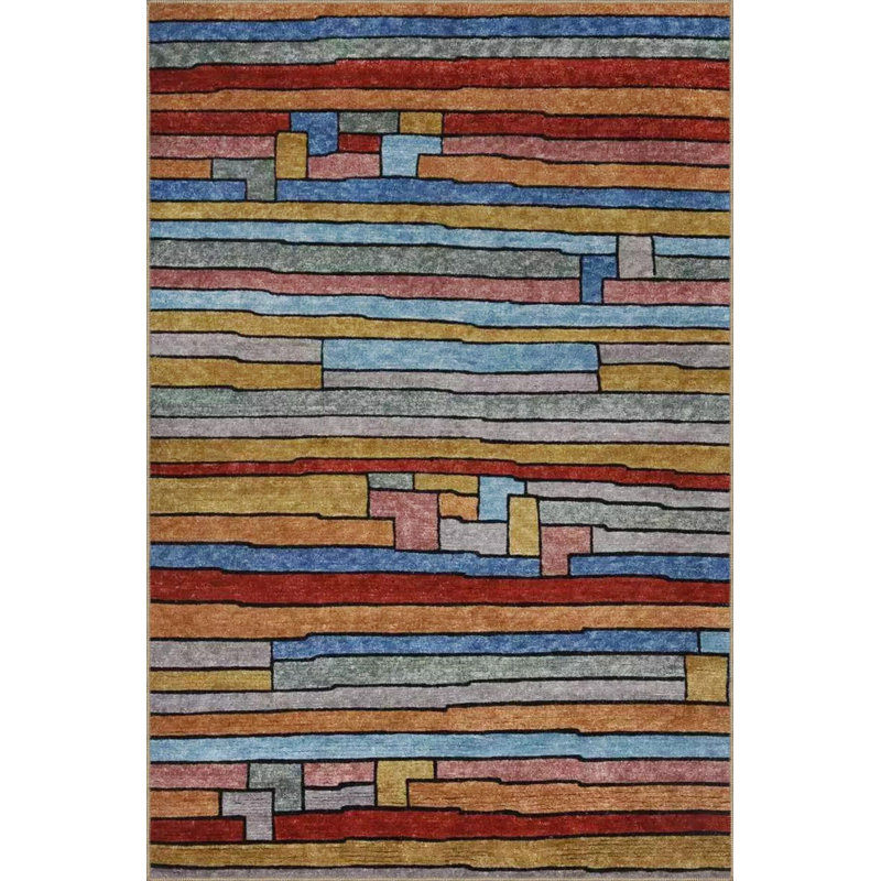 Multi Color Geometric Pattern Woven Base Machine Washable Area Rug