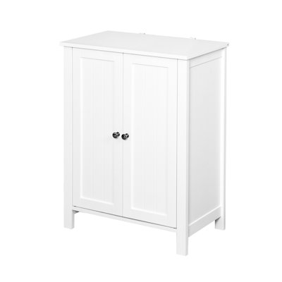 Bathroom Storage Cabinet In White With Double Doors And Adjustable Shelf - Maximizes Limited Space Door Enhances Organization Of Your