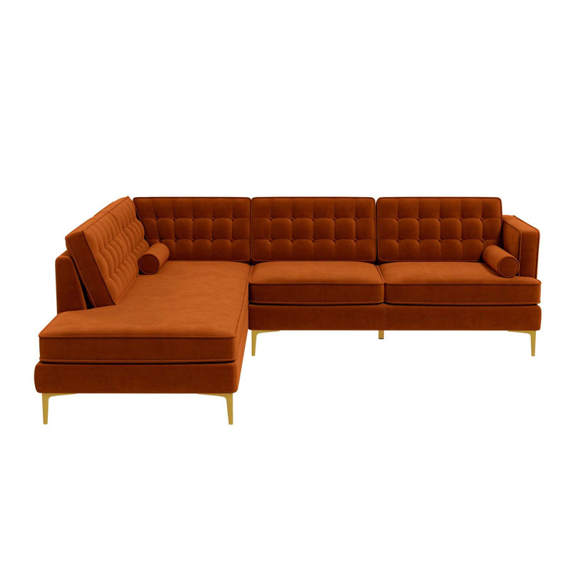 Charmant canapé moderne de style Mid-Century avec détails élégants et sièges confortables, Velours orange