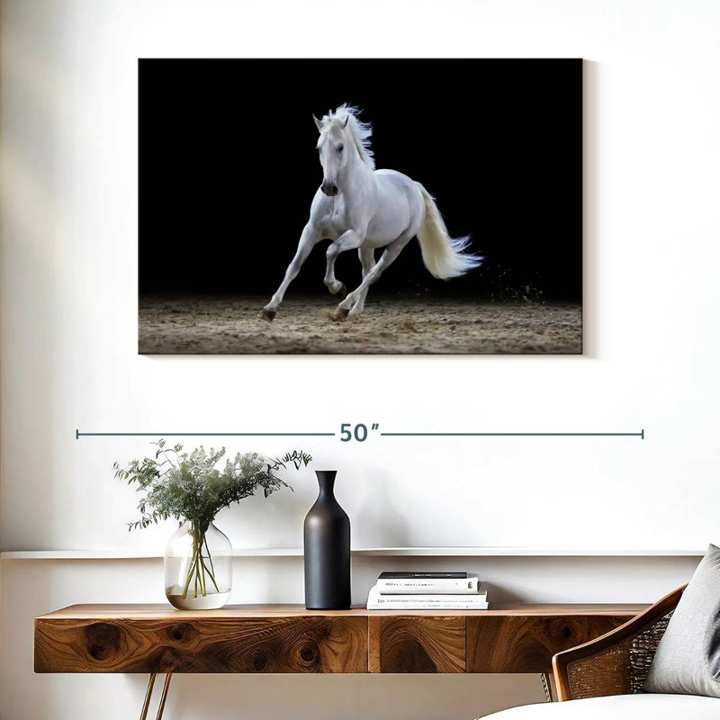 Brampt Galloping White Stallion, 26" H x 39" W