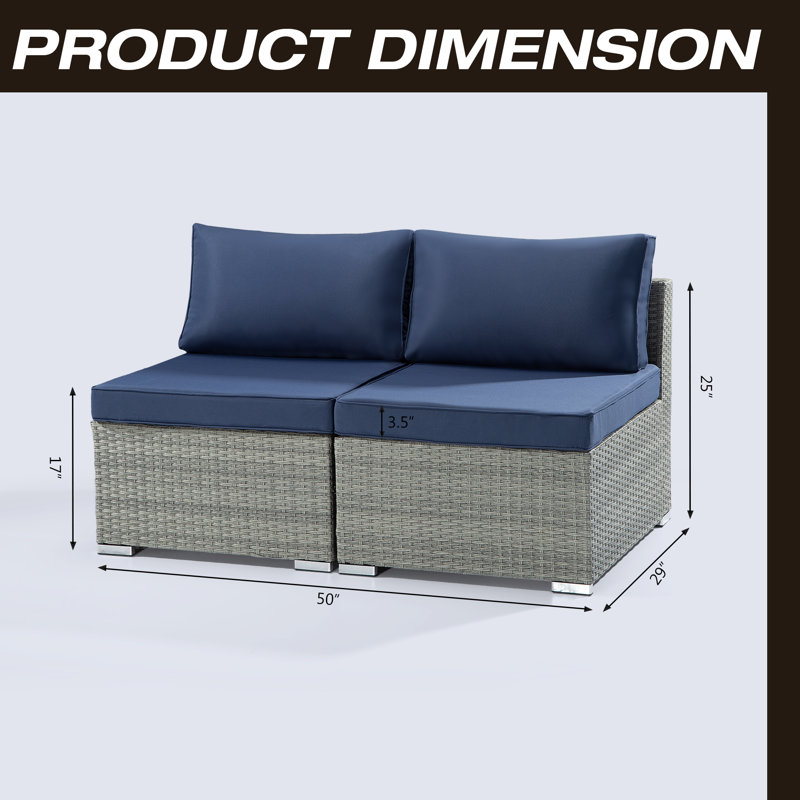 50'' Wide Straight Wicker Loveseat with Cushions, Navy Blue