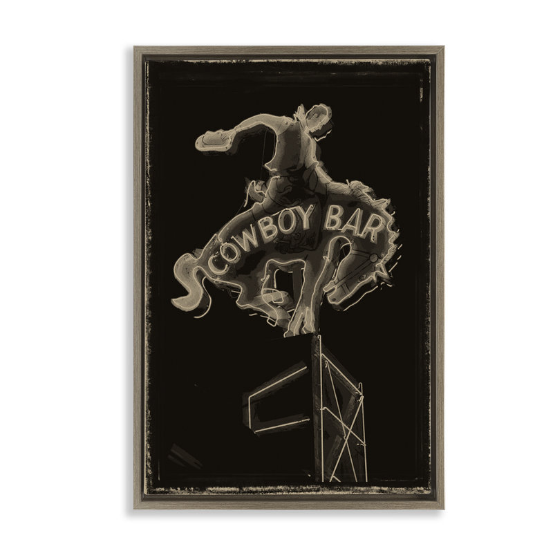 Bar Cowboy sur cadre flottant noir, design par Grotto Studios, H 31 po x l 21 po, Cadre flottant orme Montalcino