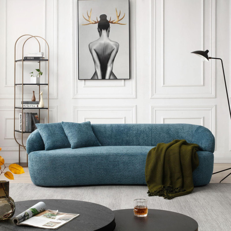 Canapé incurvé de style Mid-Century moderne, Bleu clair