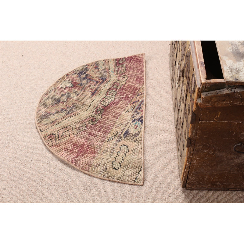 Vintage Turkish Rug in Small Round Style Ideal for Entryways and a Perfect Gift for Her