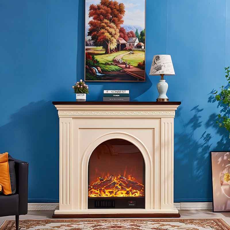 Foyer électrique en bois de chêne crème, H 42,52 po x l 59,06 po x P 12,6 po