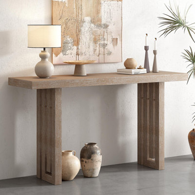 U_STYLE Uniquely Designed Oak Veneer Console Table With Distinctive Side Shapes, Suitable For Entryway, Hallway, Living Room, Foyer, Corridor