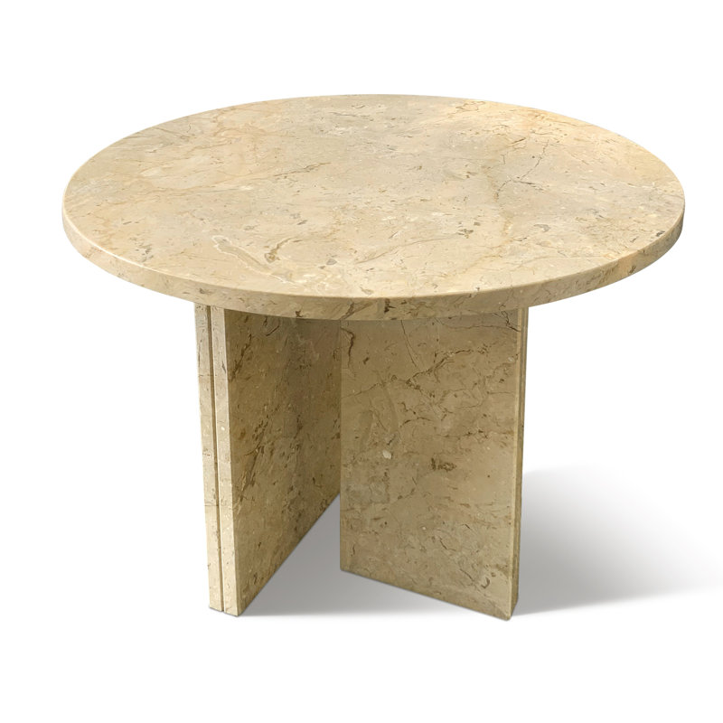 Marble Coffee Table, Small Table, Beige/Gold, 15.8" H x 17.7" L x 17.7" W