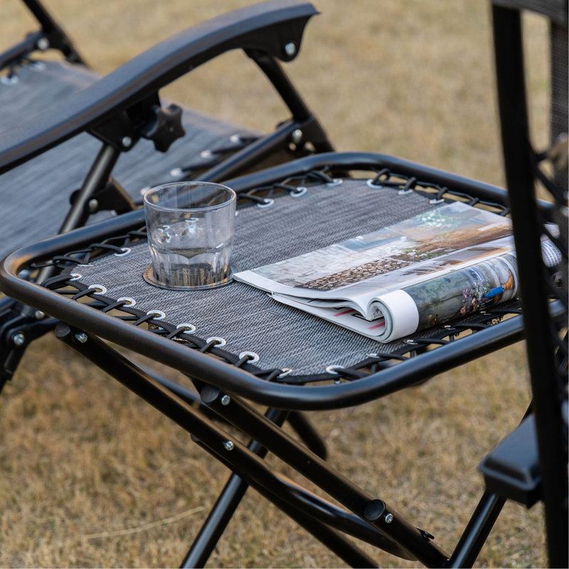 Ensemble de chaise Zero Gravity avec table d'appoint, chaise inclinable pliante avec porte-gobelets et coussins, chaise longue réglable pour piscine, jardin, pelouse, plage
