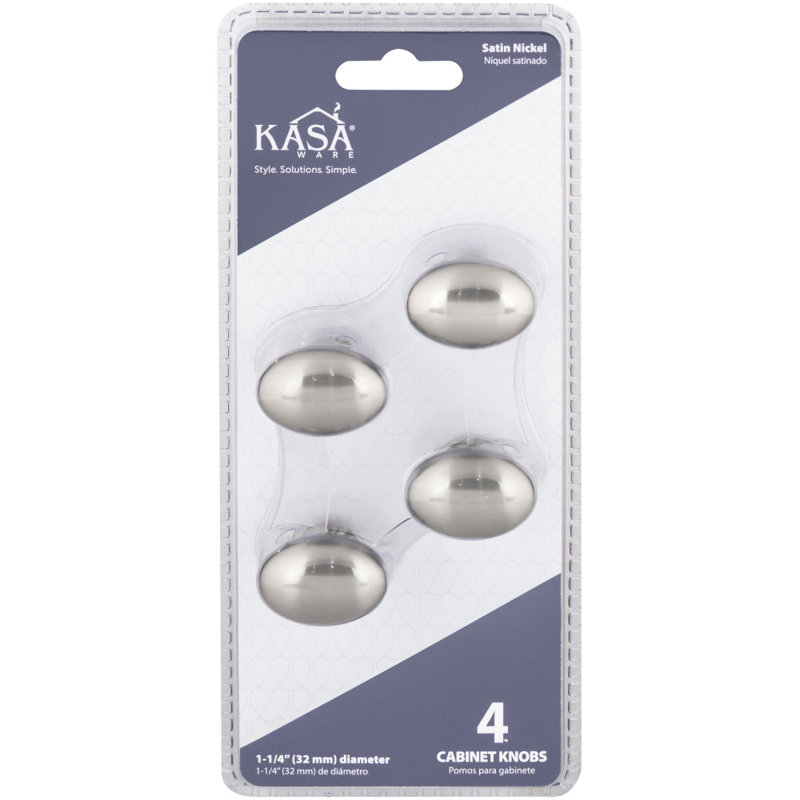 1 1/4" Length Oval Knob, Satin Nickel