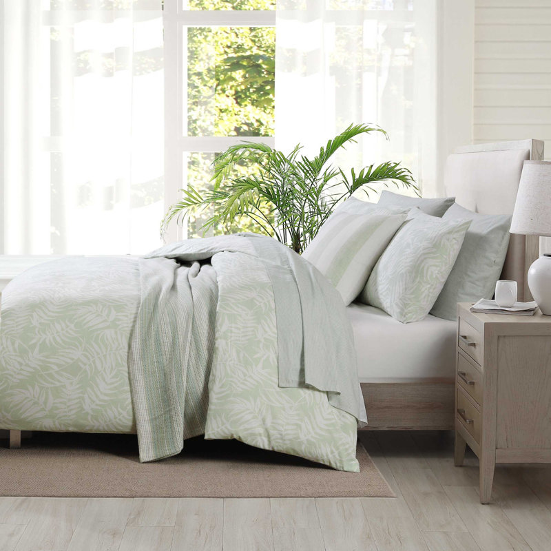Art of Palms Cotton Comforter Set, Blue Floral, Queen Comforter + 2 Standard Shams