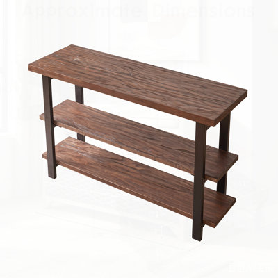 Rustic Entryway Console Table, Solid Distressed Pine Tabletop and Sturdy Rubberwood Legs, 3 Open Storage Shelves Long Sofa Table, Industrial Wooden Fu
