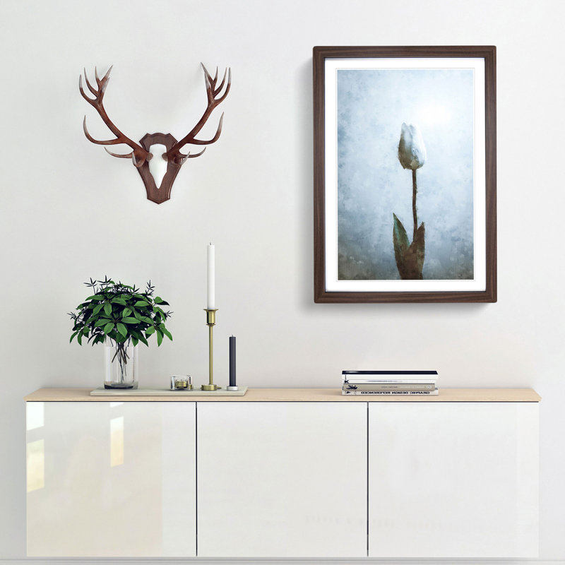 Solitary White Tulip Painting - Framed Print, 63cm H x 45cm W x 2cm D, Walnut Framed