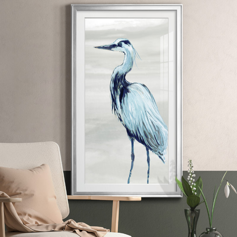 By the Sea Crane II - Reproduction d'art graphique sur papier encadré, Papier argenté, H 22,5 po x l 42,5 po x P 1,5 po