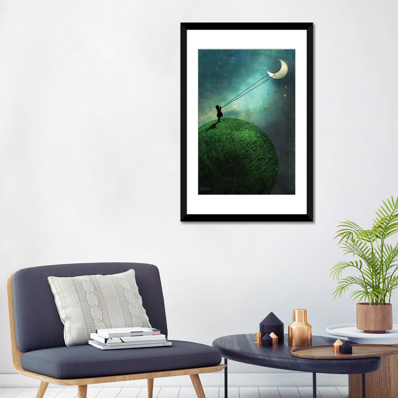 « chasse à la lune », impression sur toile tendue, H 32 po x l 24 po x P 1 po, Papier d'art encadré noir