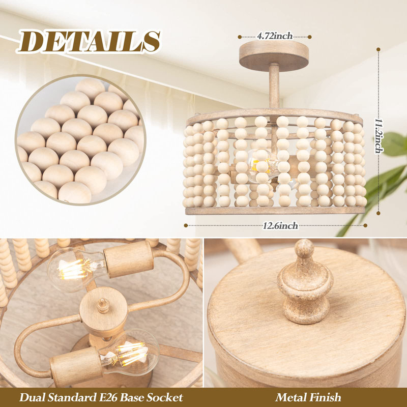 Claritha Wood Semi Flush Mount, White