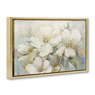 Art mural sur toile flottant avec fleurs de pommier en sourdine, design par Andrea Haase