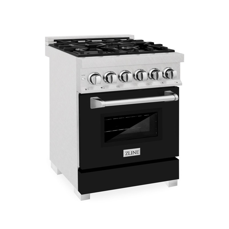 ZLINE 24" 2.8 cu. ft. Dual Fuel Range with Gas Stove and Electric Oven in Fingerprint Resistant Stainless Steel, Black Matte