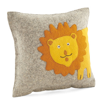 Handmade Pillow in Hand Felted Wool - Yellow Lion on Gray - 18"