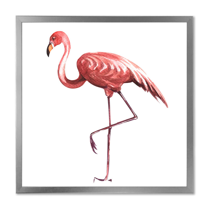 Flamant rose sur une patte - reproduction sur toile, Cadre photo argenté, H 16 po x l 16 po x P 1 po