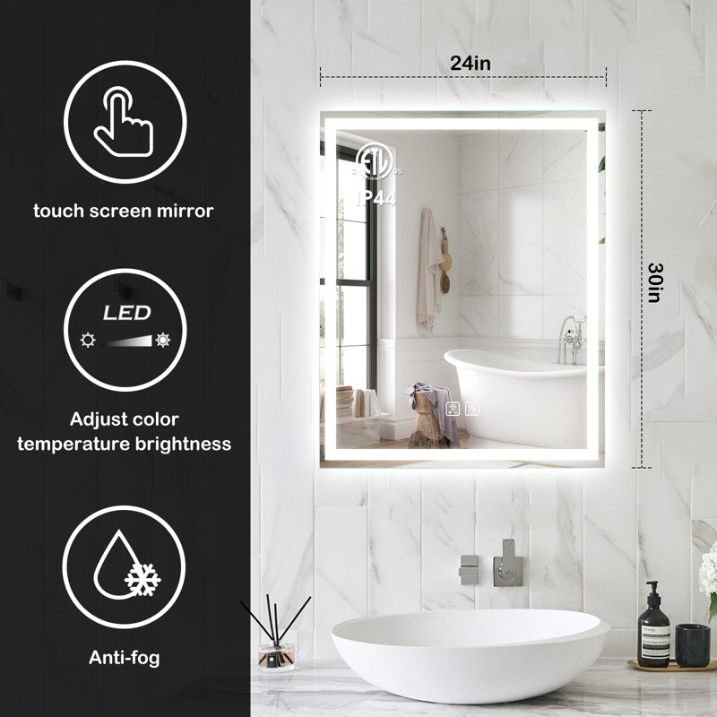 Miroir de salle de bain à DEL Naliyah Kedarnath, 24 po x 30 po