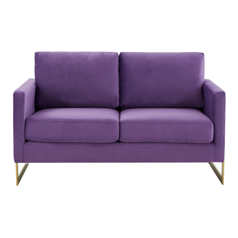 Bellago 55" Pre-Assembled Upholstered Velvet Loveseat with Modern Gold Frame, Purple Velvet