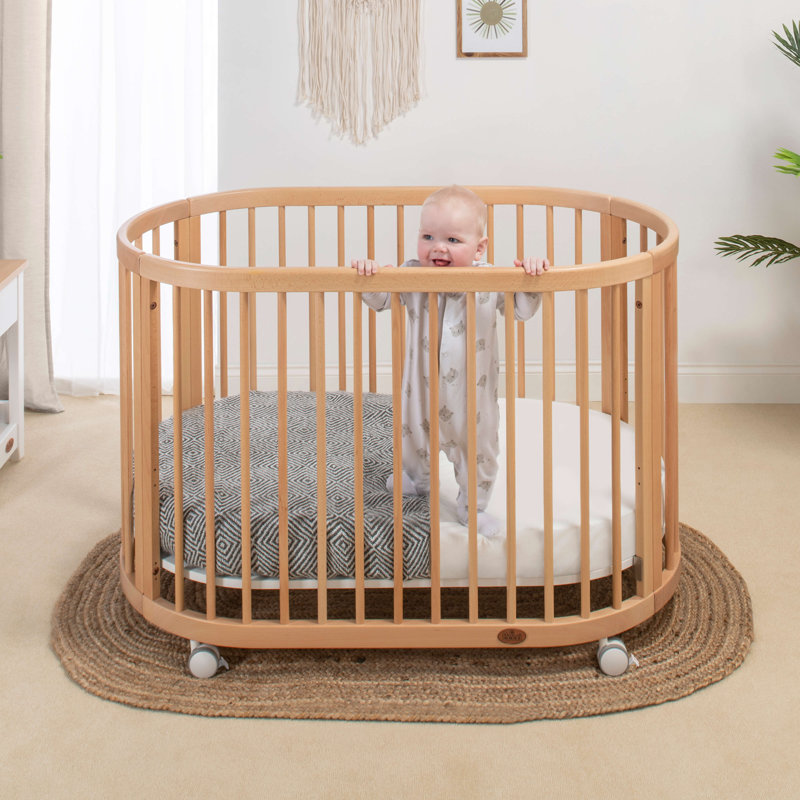 Oasis Oval Cot With Oval Mattress, White, Beech