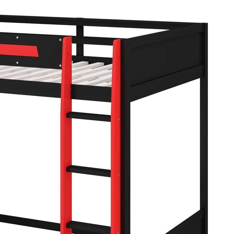 Lit superposé de jeu avec bureau RVB surdimensionné monté sur le côté, ports de charge USB et œillet à câble, bande lumineuse à DEL