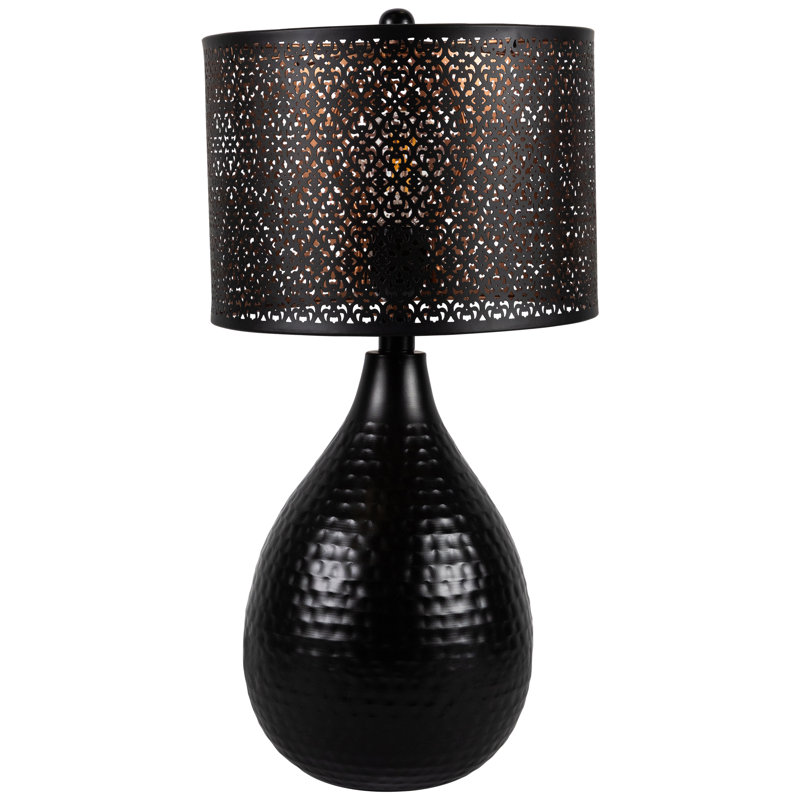 Textured Iron Table Lamp With Laser-Cut Shade - 20" - Black
