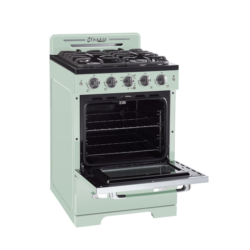 Classic Retro 24" 4 burner 2.9 cu. ft. Freestanding Gas Range with Convection Oven, Summer Mint Green
