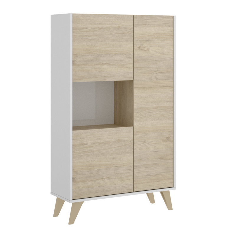 Anvi Display Cabinet, White/Natural Oak